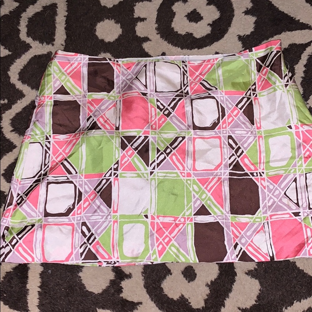 Milly size 10 silk short skirt pink green brown 10